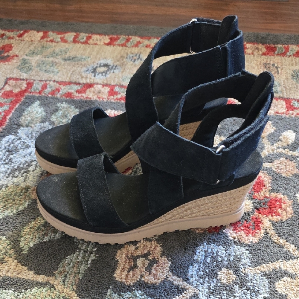 UGG Black and Tan Wedge Sandals